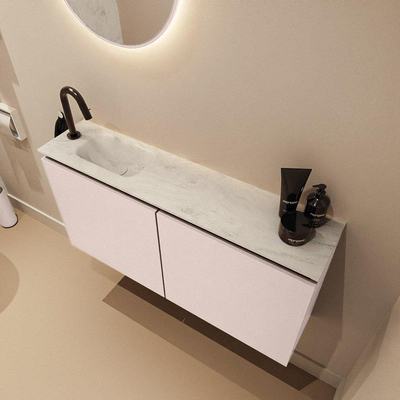 MONDIAZ TURE-DLUX Meuble WC 100cm Rosee. EDEN vasque Opalo position gauche. Avec 1 trou de robinet.