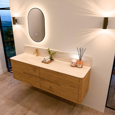 Mondiaz CIRO-DLUX Badkamermeubelset - 170x45x50cm - Solid surface wastafel Meli - 1 wasbak Links - 1 kraangat - 4 lades - Oak