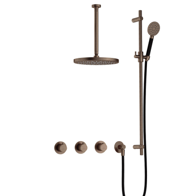 Hotbath Cobber IBS70 Regendoucheset - inbouw - 30cm plafondarm - 30cm ronde hoofddouche - 3 standen handdouche - glijstang - messing verouderd koper (goud)