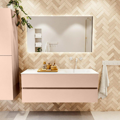 MONDIAZ VICA Ensemble meuble de salle de bains - 130cm - meuble bas rosee - 2 tiroirs - lavabo cloud à droite - 1 trou de robinet - version haute 60cm - talc