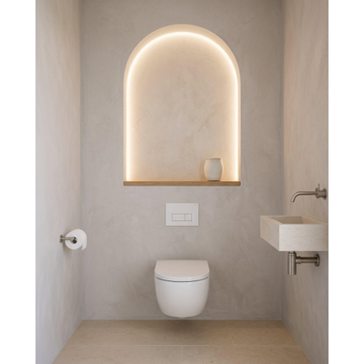 QeramiQ Dely Swirl Toiletset - 36.3x51.7cm - Geberit UP720 Duofix Sigma inbouwreservoir - rimless - diepspoel - 35mm zitting - metalen bedieningsplaat mat wit - rechthoekige knoppen - mat wit