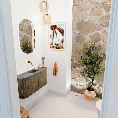 Mondiaz JOYA-DLUX 83.2cm toiletmeubel - ronding links en rechts kleur Dusk - Wastafel FAYE positie Midden Zonder kraangat kleur Sombra.