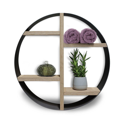 Looox Wood collection Wooden BoX niche murale ronde noir mat Ø50x14cm chêne old grey