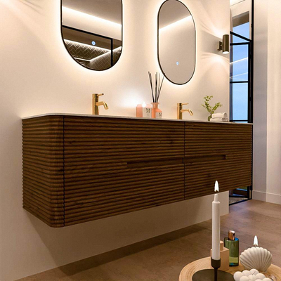 Mondiaz CIRO-DLUX Badkamermeubelset - 170x45x50cm - Solid surface wastafel Glace - 2 wasbak Dubbel - 2 kraangaten - 4 lades - Dusk