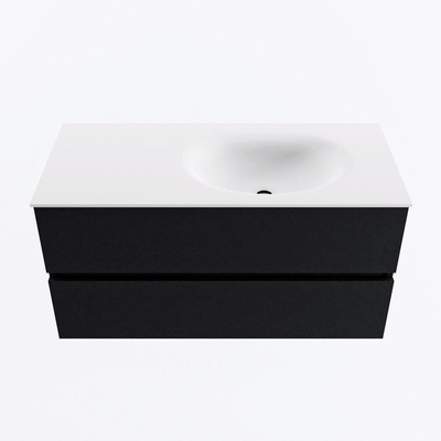 MONDIAZ VICA 100cm meuble sous lavabo Urban 2 tiroirs. Lavabo MOON droite 1 trou de robinet, couleur Talc.