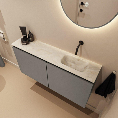 MONDIAZ TURE-DLUX meuble de toilette 100 cm Smoke. EDEN vasque Ostra position à droite. Sans trou de robinet.