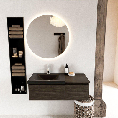 MONDIAZ BUKLA 100cm badmeubel met module 40 kleur Dark Brown met 2 lades. Wastafel CLOUD links 1 kraangat kleur Urban.