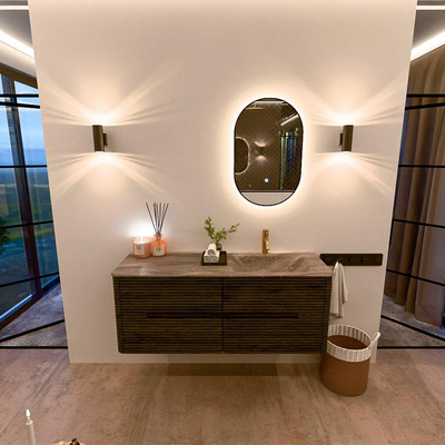Mondiaz CIRO-DLUX Ensemble de meubles de salle de bains - 130x45x50cm - Plan vasque solid surface Oza - 1 lavabo à droite - 1 trou de robinet - 4 tiroirs - Shadow