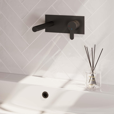 BRAUER Black Edition Mitigeur de lavabo encastré - bec droit à gauche - levier plat étroit - y compris partie encastrée - plaque de recouvrement - modèle D 1 - noir mat