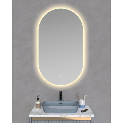 Arcqua Oval spiegel – ovaal – 40x100 cm – indirecte LED rondom – spiegelverwarming – Naturel