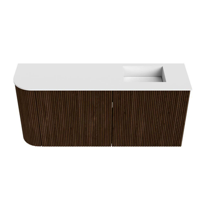 Mondiaz JOYA 91.6cm meuble de salle de bains - arrondi gauche couleur Walnut - Vasque FAYE position Droite Sans trou de robinet couleur Talc