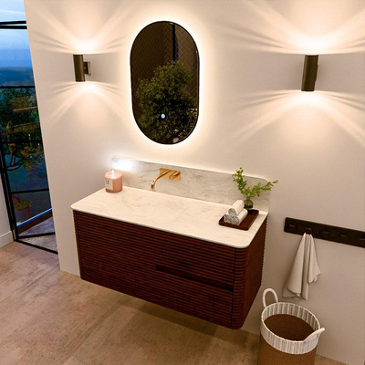 Mondiaz CIRO-DLUX Ensemble de meubles de salle de bains - 110x45x50cm - vasque en solid surface Opalo - 1 bassin à gauche - sans trous de robinet - 2 tiroirs - Ruby