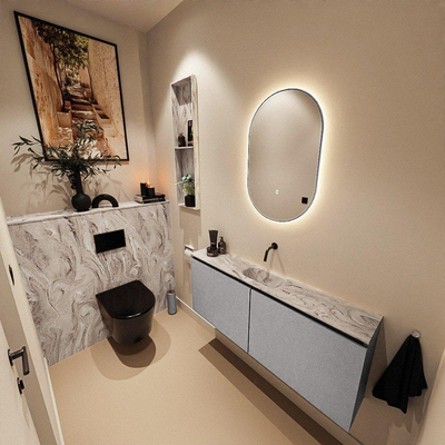 MONDIAZ TURE-DLUX meuble WC 120 cm Plata. EDEN lavabo Glace position milieu. Sans trou de robinet.