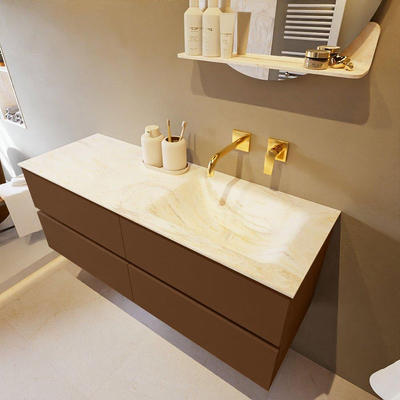 Mondiaz VICA-DLUX ensemble de meuble de salle de bain - 130cm - meuble sous-vasque repos - 4 tiroirs - lavabo encastrée cloud droite - sans trous de robinet - version haute de 60cm - ostra