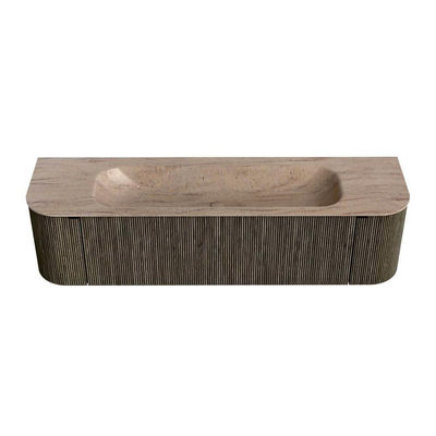 MONDIAZ KURVE-DLUX Meuble de salle de bains 170cm arrondi Gauche + Droite couleur Shadow avec 1 tiroir et 2 portes. Lavabo BIG LARGE Milieu 1 trou de robinet Saba.