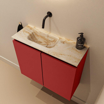 MONDIAZ TURE-DLUX Meuble toilette - 60cm - Fire - EDEN - vasque Frappe - position gauche - sans trou de robinet