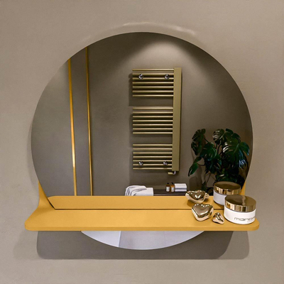 Mondiaz SPOT miroir – Ø 50 cm – avec tablette – Ocher (jaune)