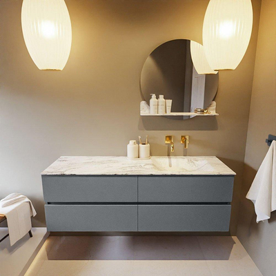 MONDIAZ VICA-DLUX Ensemble meuble de salle de bains - 150cm - meuble bas plata - 4 tiroirs - lavabo encastré cloud à droite - sans trous de robinet - version hauteur 60cm - glace