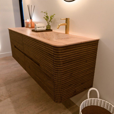 Mondiaz CIRO-DLUX Ensemble de meubles de salle de bains - 150x45x50cm - Plan vasque Solid surface Saba - 1 vasque à droite - 1 trou de robinet - 4 tiroirs - Dusk