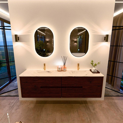 Mondiaz CIRO-DLUX Badkamermeubelset - 180x45x50cm - Solid surface wastafel Nata - 2 wasbak Dubbel - 2 kraangaten - 4 lades - Ruby
