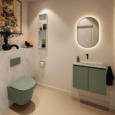 MONDIAZ TURE-DLUX Meuble toilette - 60cm - Army - EDEN - vasque Opalo - position centrale - sans trou de robinet