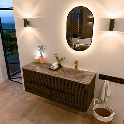 Mondiaz CIRO-DLUX Ensemble de meubles de salle de bains - 130x45x50cm - Plan vasque solid surface Oza - 1 lavabo à droite - 1 trou de robinet - 4 tiroirs - Shadow