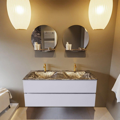 Mondiaz VICA-DLUX Ensemble de meuble de salle de bain - 120cm - meuble sous-vasque cale - 2 tiroirs - lavabo encastrée cloud double - 2 trous de robinet - version haute de 60cm - lave