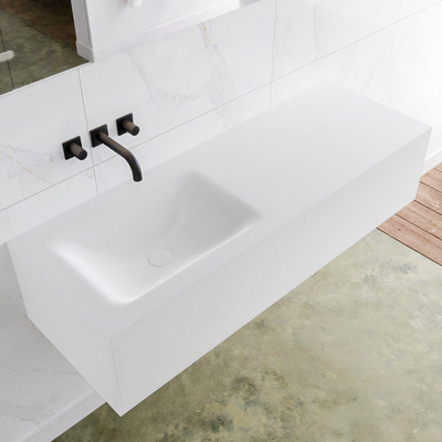 Mondiaz Lagom Meuble avec 1 tiroir 130x30x45cm vasque Cloud gauche sans trous de robinet Solid Surface Talc