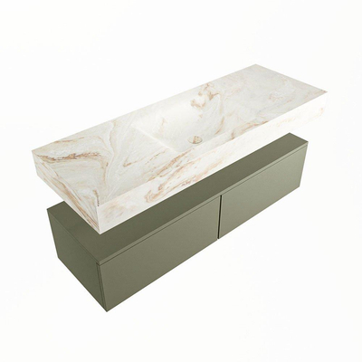Mondiaz ALAN-DLUX Ensemble de meuble - 130cm - meuble Army mat - 2 tiroirs - Lavabo Cloud Frappe suspendu - vasque Centre - 1 trou de robinet