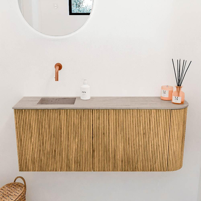 Mondiaz JOYA-DLUX 101.6cm toiletmeubel - ronding rechts kleur Oak - Wastafel FAYE positie Links Zonder kraangat kleur Saba.