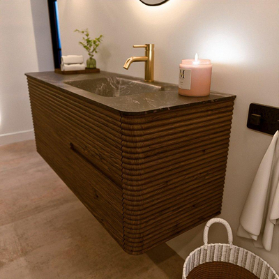 Mondiaz CIRO-DLUX Badkamermeubelset - 120x45x50cm - Solid surface wastafel Lava - 1 wasbak Rechts - 1 kraangat - 2 lades - Dusk