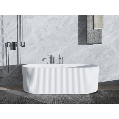 Arcqua Costilla baignoire îlot - 170x80cm - lignes verticales nervurées - acrylique - blanc brillant