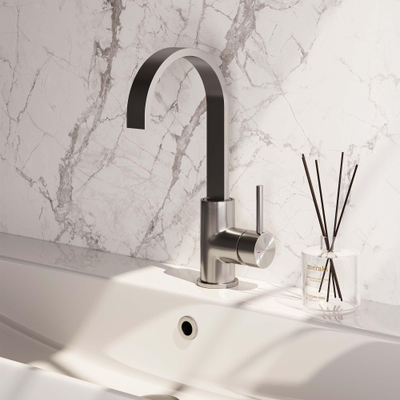 Brauer Brushed Edition wastafelkraan - model A - opbouw - platte uitloop - PVD - geborsteld rvs