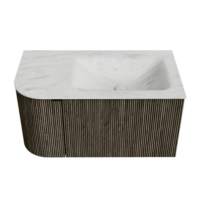 Mondiaz KURVE-DLUX Badkamermeubelset - 85x46x40cm - 1 lade - 1 deur - wastafel solid surface - rechts - zonder kraangat - Shadow