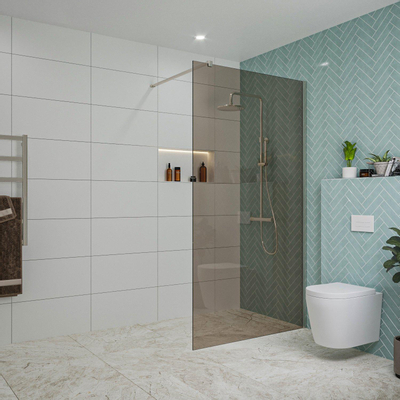 Fortifura Galeria inloopdouche - 110x200cm - rookglas - wandarm - PVD - geborsteld RVS
