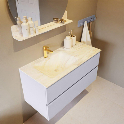 Mondiaz VICA-DLUX Ensemble de meuble de salle de bain - 100cm - meuble sous-vasque cale - 2 tiroirs - lavabo encastré cloud gauche - 1 trou de robinet - version haute de 60cm - ostra