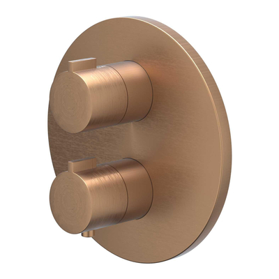IVY Pact Partie apparente - pour mitigeur thermostatique encastré - 1 robinet d'arrêt - rosace ronde - Cuivre brossé mat PVD