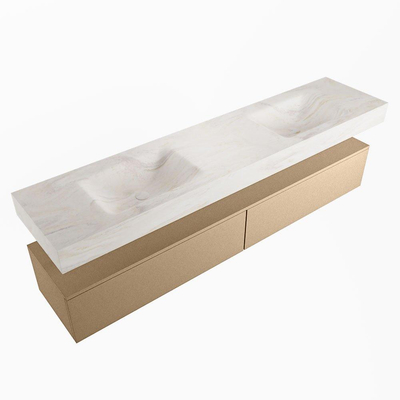 Mondiaz ALAN-DLUX Ensemble de meuble - 200cm - meuble Oro mat - 2 tiroirs - Lavabo Cloud Ostra suspendu - vasque Gauche et droite - 2 trous de robinet