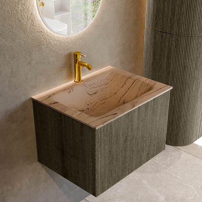 MONDIAZ KURVE-DLUX Meuble de salle de bains 60cm couleur Shadow avec 1 tiroir et 0 portes. Lavabo CLOUD Milieu 1 trou de robinet Arena.