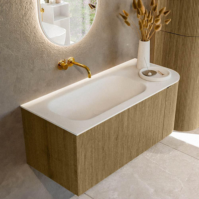 Mondiaz KURVE Ensemble de meuble salle de bain - 105x46x40cm - 1 tiroir - 1 porte - lavabo en solid surface - gauche - sans trou de robinet - Dusk