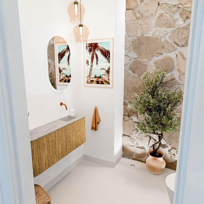 Mondiaz JOYA-DLUX 101.6cm toiletmeubel - ronding links kleur Oak - Wastafel FAYE positie Rechts Zonder kraangat kleur Glace.