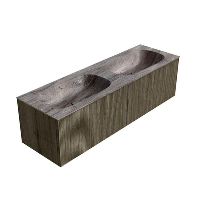 MONDIAZ KURVE-DLUX 150cm badmeubel kleur Shadow met 2 lades en 0 deuren. Wastafel STOR SMALL Dubbel 2 kraangaten Oza.