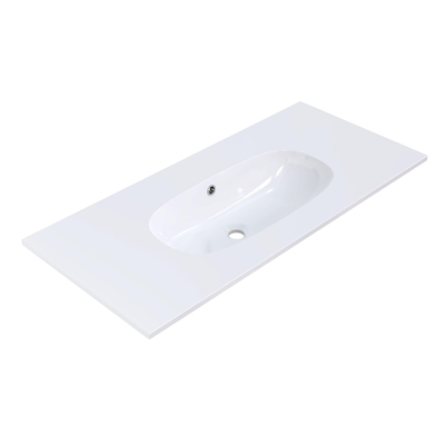 Arcqua Oval lavabo encastré - 101x46x1.5cm - vasque simple - sans trou de robinet - marbre de synthèse - blanc brillant
