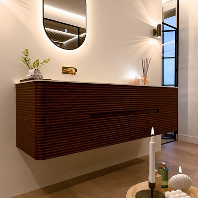 Mondiaz CIRO-DLUX Meuble de salle de bains - 170x45x50cm - Plan-vasque Solid surface Ostra - 1 bassin à gauche - sans trous de robinet - 4 tiroirs - Ruby