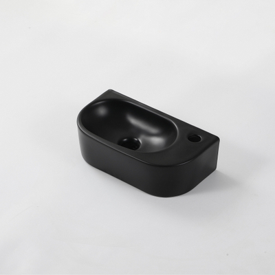 FugaFlow Eccelente Pietra Lavabo compact - 40x22x12cm - Droit - Lisse - demi-rond - 1 trou de robinet - Céramique - Noir mat