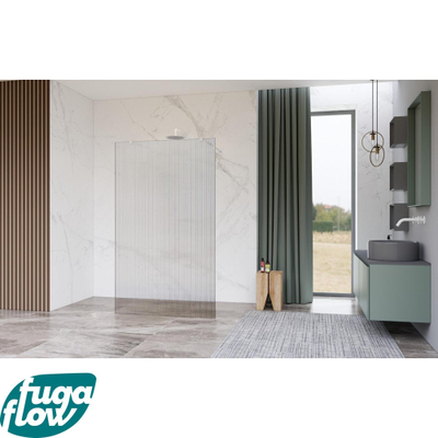 FugaFlow Eccelente Vetro Vrijstaande inloopdouche badkamer - 140x200cm - Helder geribbeld - antikalk - 8mm veiligheidsglas - met wandarmen - Wit mat -