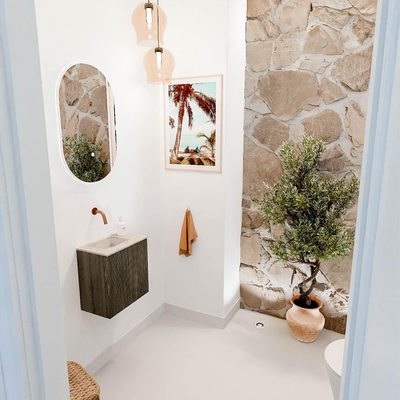 Mondiaz JOYA-DLUX 40cm toiletmeubel - kleur Shadow - Wastafel FAYE positie Links Zonder kraangat kleur Frappe.