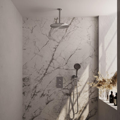 Brauer Douche pluie à encastrer Carving brossé - douche principale 30 cm - 2 fonctions - incluant partie encastrable - douchette ronde 3 positions - PVD - inox brossé