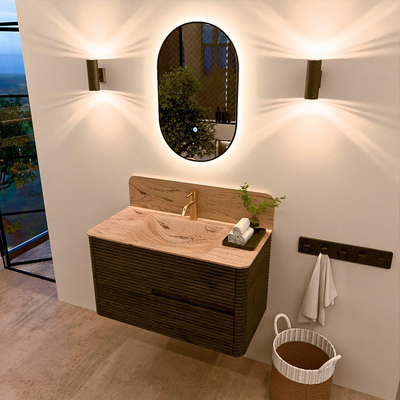 Mondiaz CIRO-DLUX Meuble de salle de bains - 90x45x50cm - Plan-vasque solid surface Arena - 1 cuve Centrale - 1 trou de robinet - 2 tiroirs - Shadow