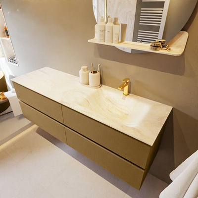 Mondiaz VICA-DLUX ensemble de meuble de salle de bain - 150cm - meuble sous-vasque oro - 4 tiroirs - lavabo encastré cloud droite - 1 trou de robinet - miroir modèle spot - version XL 60cm haut - ostra